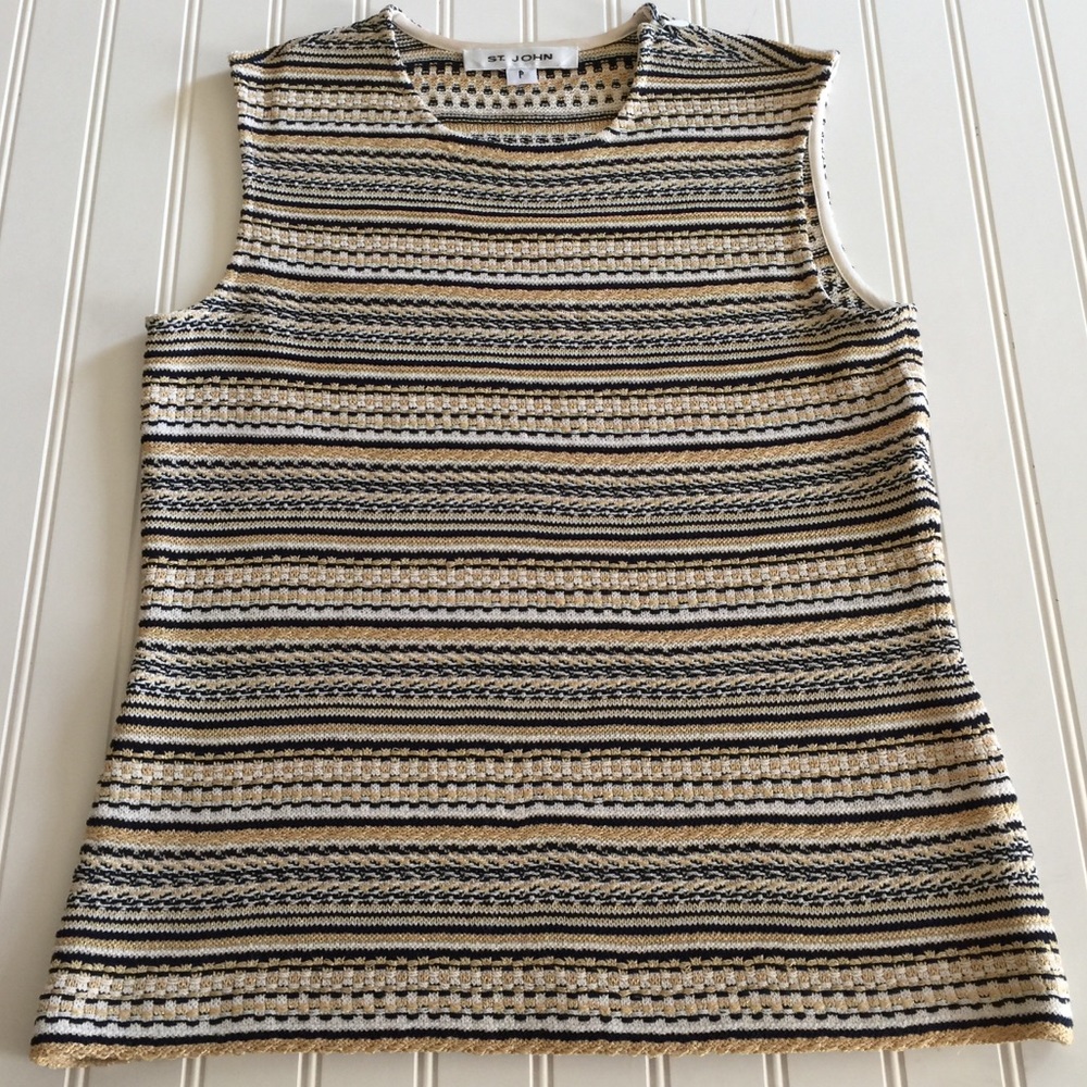 ST. JOHN Woven Shell Top Shoulder Zipper Sz P